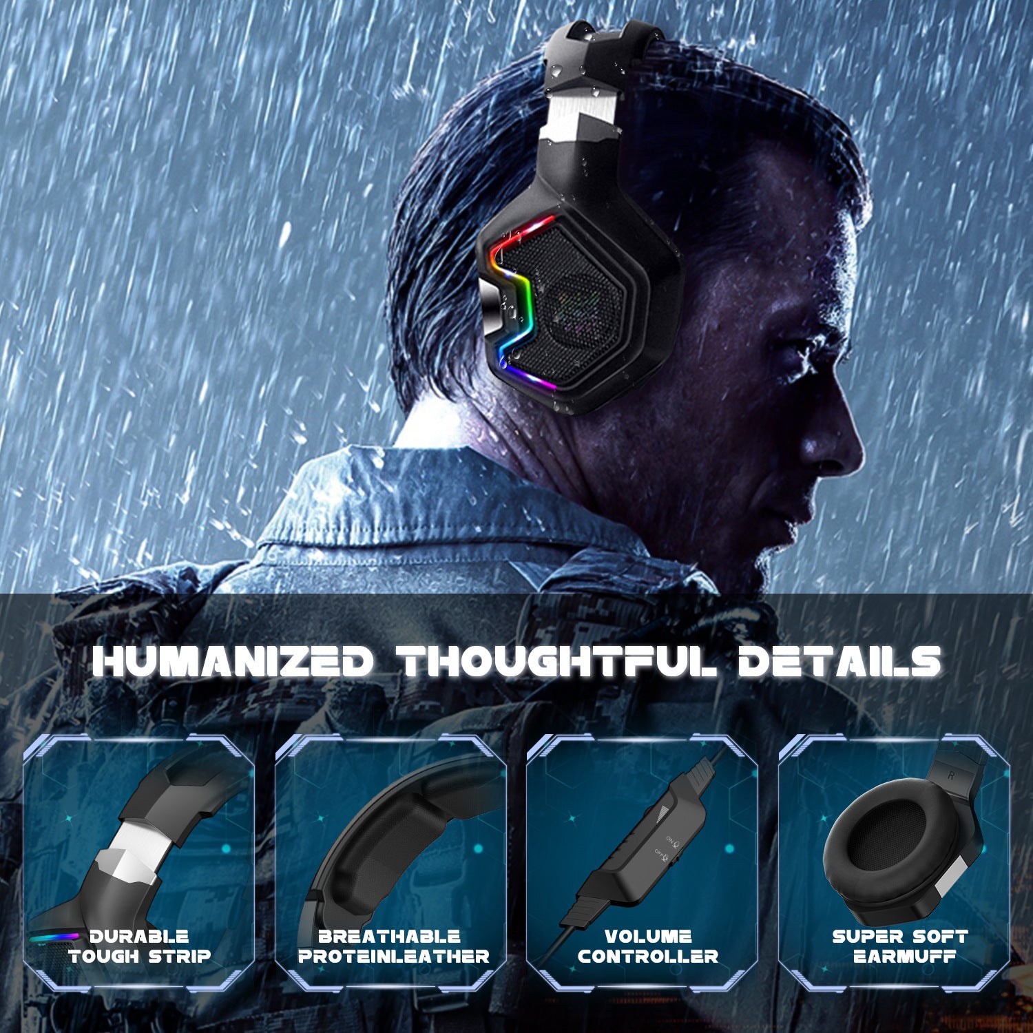 ONIKUMA K10 PRO Gaming Headset Stereo Gaming Headphones For PS4 PS5   One With Mic Led Light