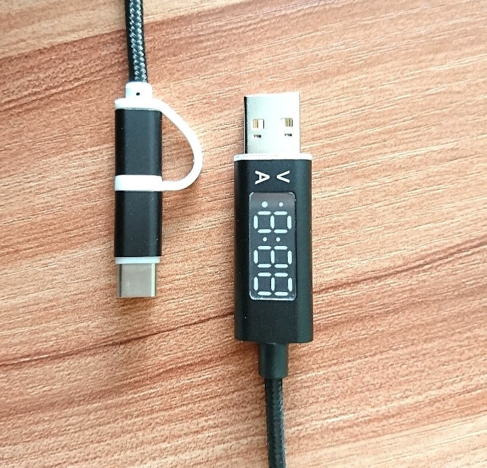 Bakeey Micro USB 2 In 1  Type C Charging Cable Current Voltage Display Nylon Braided Charger Cable For